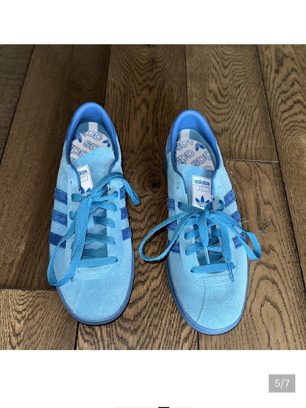 adidas Light Blue Suede Athletic Shoes with Darker Blue Stripes